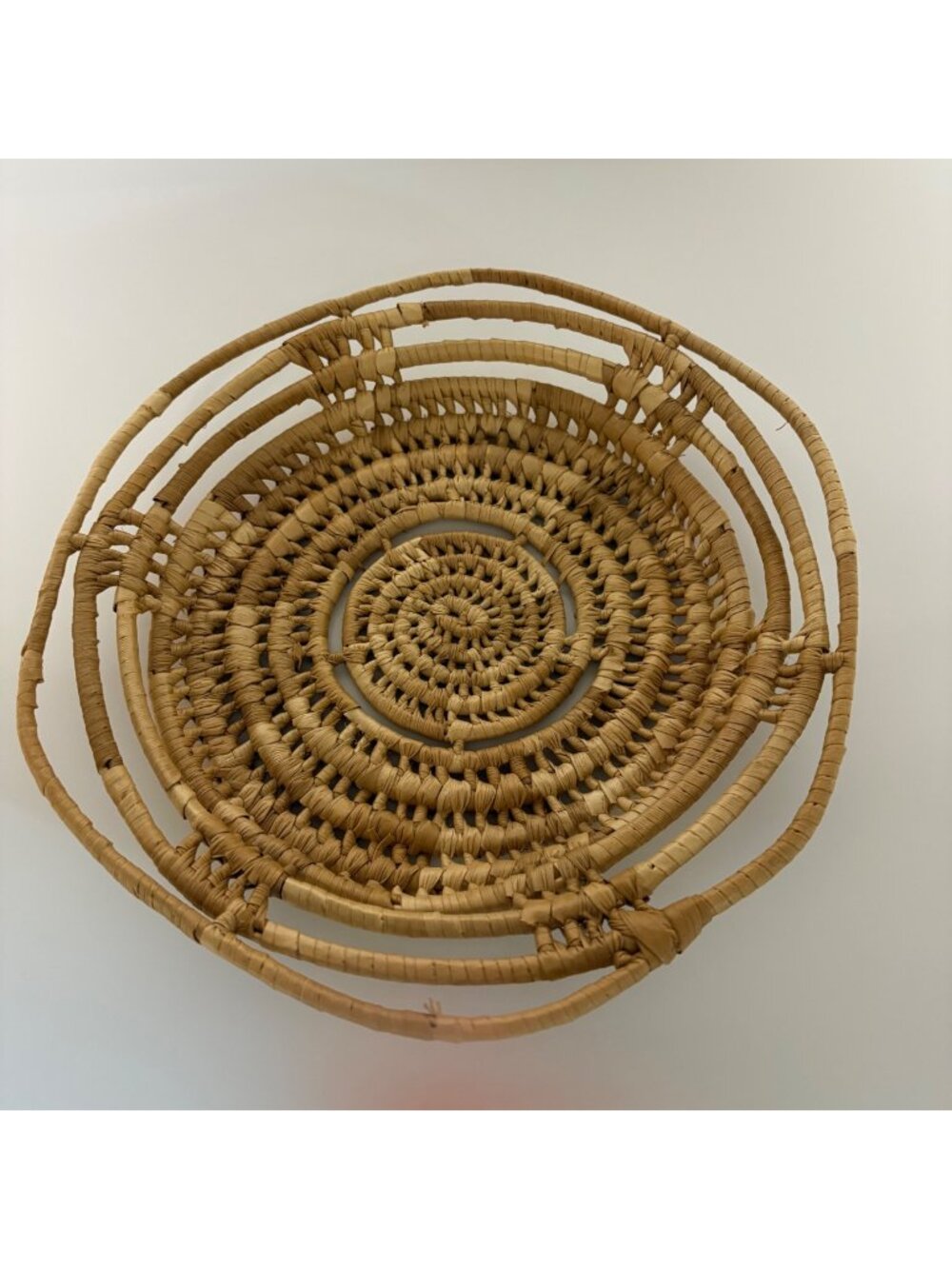 Handwoven Palm Rattan Coiled Decorative Basket for Storage or Display